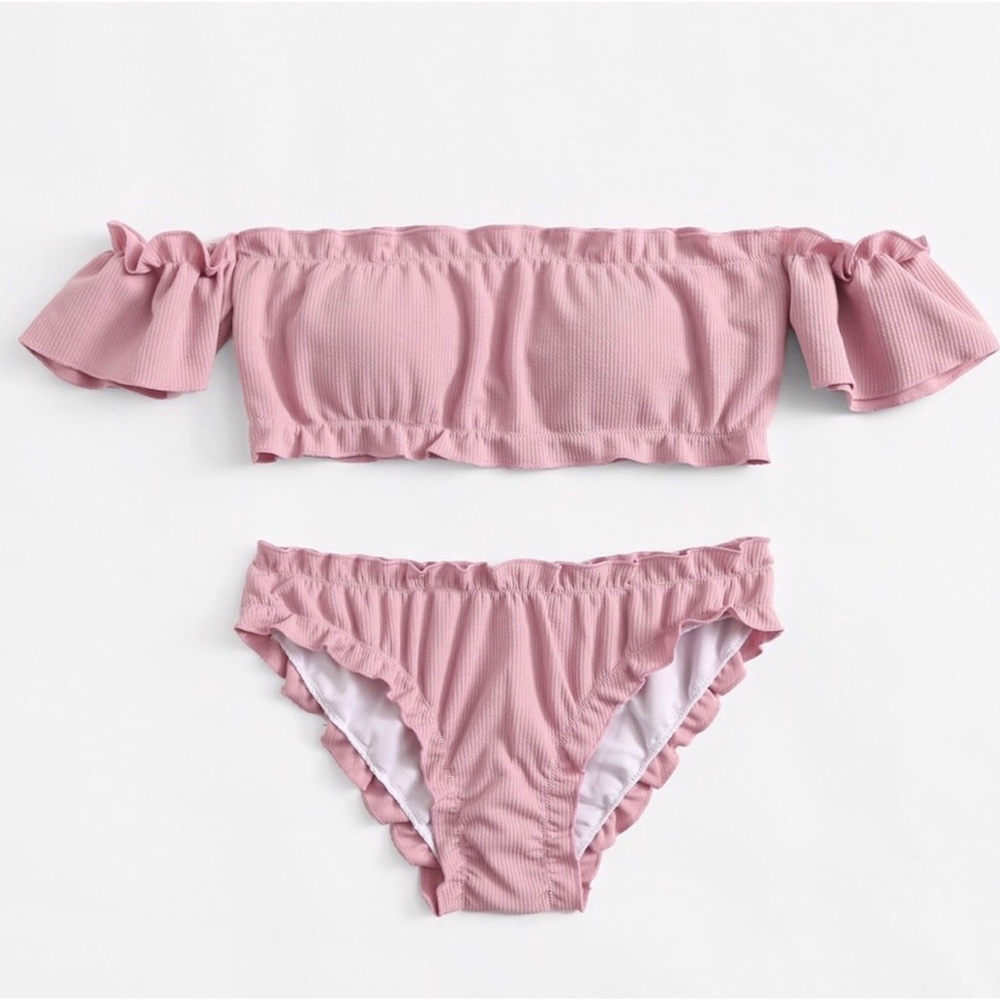 ⚡️HP⚡️🌸🌴 Off the shoulder ribbed pink 👙